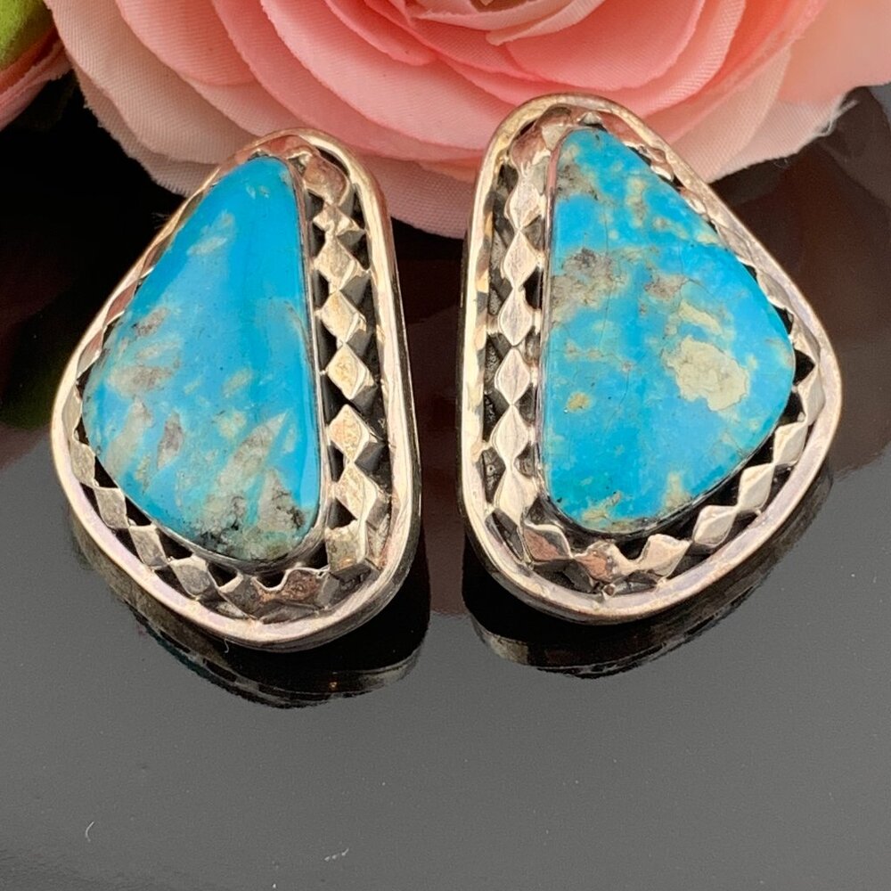 Turquoise Sterling Silver Navajo Earrings Sharon McCarthy J170